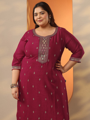 EXTRA LOVE BY LIBAS Women Embroidered Straight Kurta(Pink)