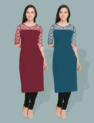 Maheshvi Women Self Design Straight Kurta(Maroon)