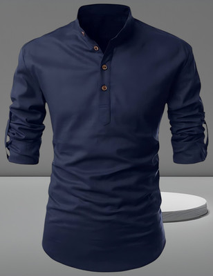 Svatantra Men Solid Straight Kurta(Dark Blue)
