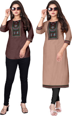 psmn Women Embroidered A-line Kurta(Multicolor)