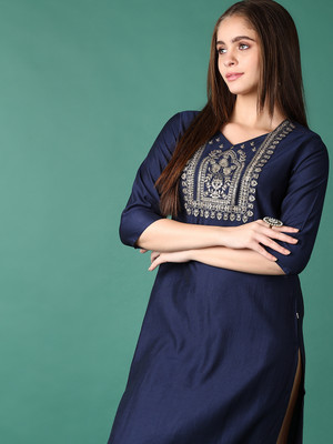 V-MART Women Printed A-line Kurta(Blue)