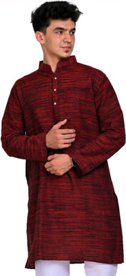Aryah More Men Self Design Straight Kurta(Maroon)