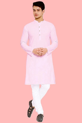 Krisha trend Men Solid Straight Kurta(Pink)