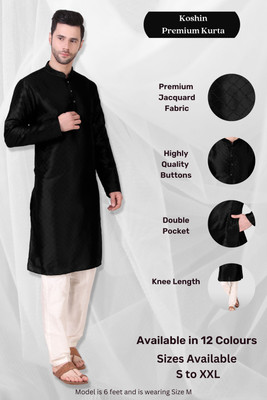 Koshin Men Block Print Straight Kurta(Black)