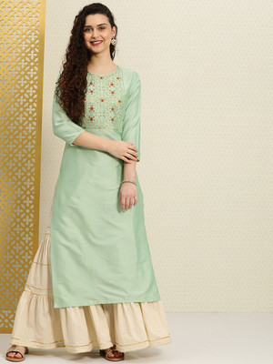 Sangria Women Solid A-line Kurta(Light Green)