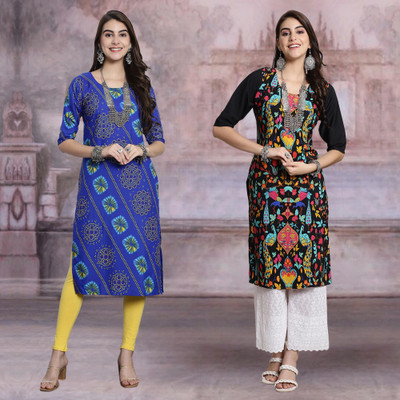 Moda Rapido Women Printed Straight Kurta(Multicolor)