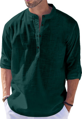 LIRMO Men Self Design Straight Kurta(Green)