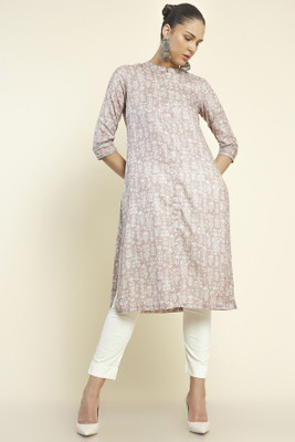 soch Women Block Print Straight Kurta(Beige)