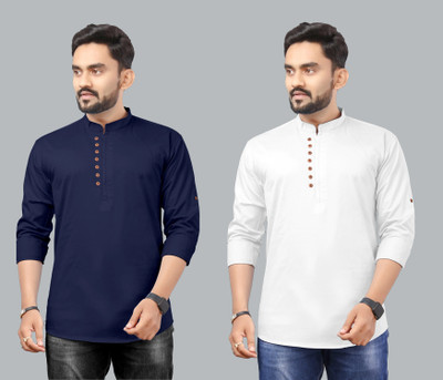 RAHUL CREATION Men Solid Straight Kurta(Dark Blue, White)