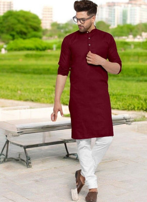 Krisha trend Men Solid Straight Kurta(Maroon)