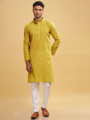 ANOUK Men Abstract Straight Kurta(Yellow)