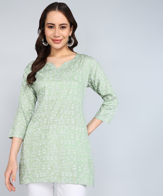 HouseOfCommon Women Printed Straight Kurta(Green)