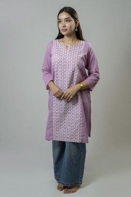 Shirachi Women Embroidered A-line Kurta(Pink)
