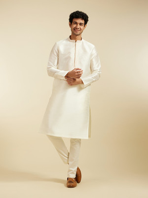 DIWAS by Manyavar Men Embroidered Straight Kurta(White)
