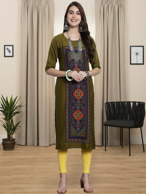 1 Stop Fashion Women Printed A-line Kurta(Green)