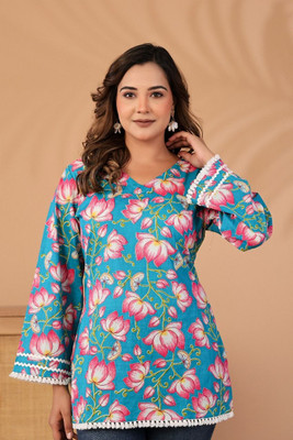 Yavastrah Women Floral Print Straight Kurta(Blue)