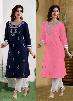 SISTO Women Chikan Embroidery A-line Kurta(Multicolor)