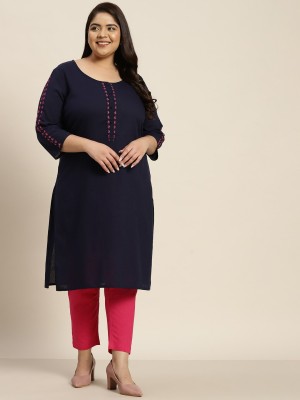 Sztori Women Solid Straight Kurta(Dark Blue)