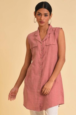 W Women Solid A-line Kurta(Pink)