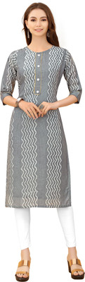 Zokhi Women Leheriya Straight Kurta(Grey)