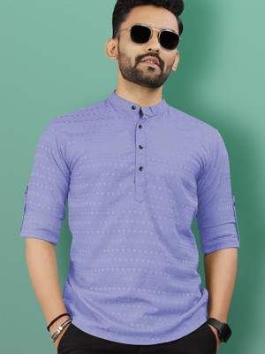 VeBNoR Men Striped Straight Kurta(Blue)