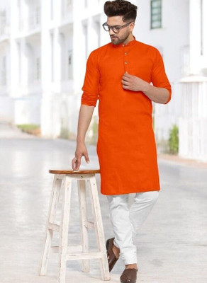 Rashmi Genz Men Printed Straight Kurta(Orange)