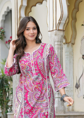 QUEENSFAB Women Paisley Pakistani Kurta(Pink)