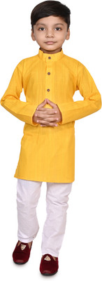 HMGarments Boys Self Design Straight Kurta(Yellow)