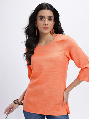 Anouk Rustic Women Solid Straight Kurta(Orange)