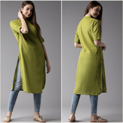 Ladylaz Women Solid Straight Kurta(Green)