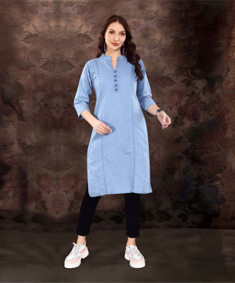 SK Creation Women Self Design Straight Kurta(Blue)