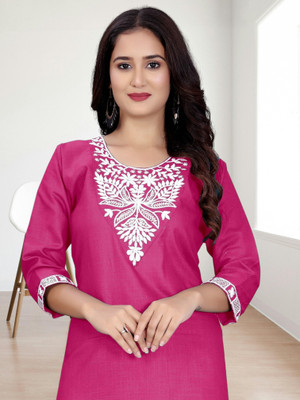 prince fashion Women Embroidered A-line Kurta(Pink)