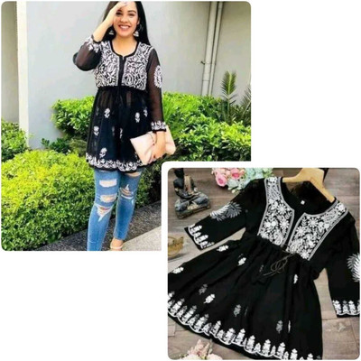 ATOZENTERPRISE Women Embroidered Anarkali Kurta(Black)