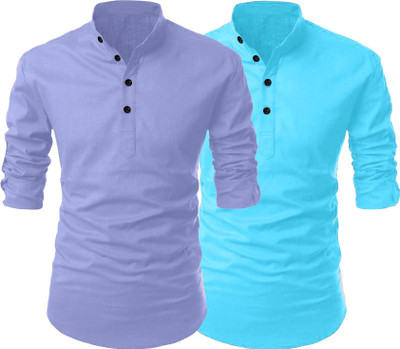 Fashion Marts Men Solid Straight Kurta(Blue, Purple)