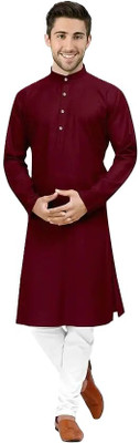 VyomCreation Men Solid Straight Kurta(Maroon)