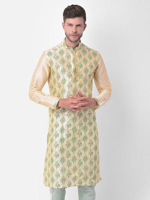 DEYANN Men Printed Straight Kurta(Beige)