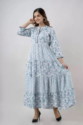 KurtaKraze Women Floral Print Anarkali Kurta(Blue)