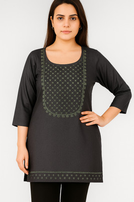 Chinkistor Women Embroidered, Solid, Abstract Straight Kurta(Grey)