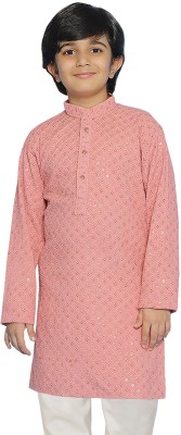 SG YUVRAJ Boys Chikan Embroidery Straight Kurta(Pink)