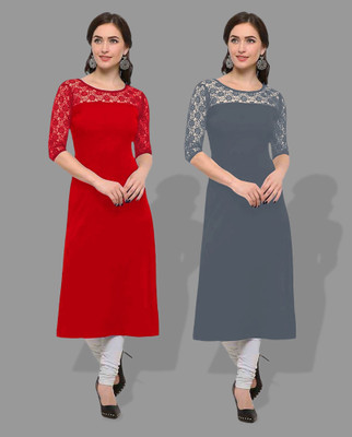 Maheshvi Women Self Design Straight Kurta(Grey)