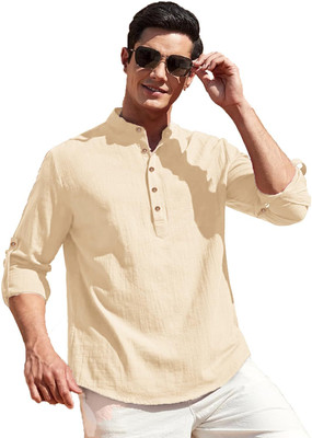 VIMASUTI Men Solid Straight Kurta(Beige)