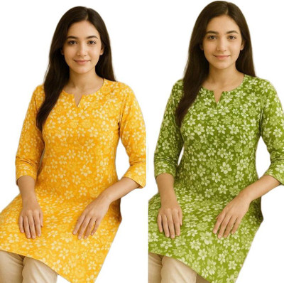 ssf Women Printed A-line Kurta(Yellow, Green)