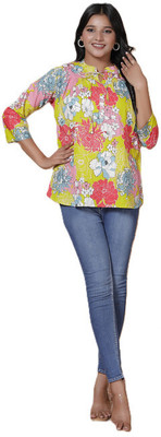Hemys. Women Floral Print Flared Kurta(Yellow)