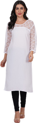 Adgood fashion Women Printed Straight Kurta(White)