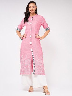 PANNKH Women Printed Straight Kurta(Pink)