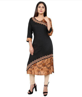 MintMarie Women Printed Straight Kurta(Black)