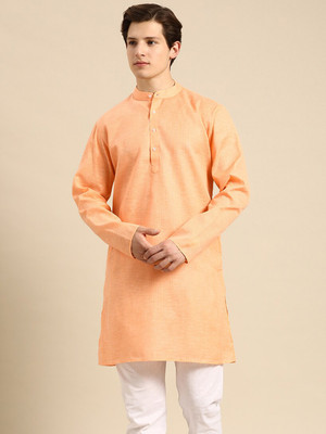 ANOUK Men Woven Design Straight Kurta(Orange)