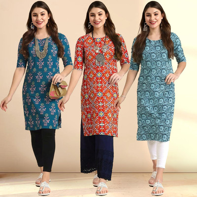 1 Stop Fashion Women Printed Straight Kurta(Multicolor)