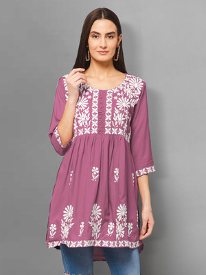 Winza Designer Women Embroidered Cape Top Kurta(Pink)
