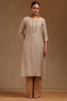soch Women Embroidered Straight Kurta(Beige)